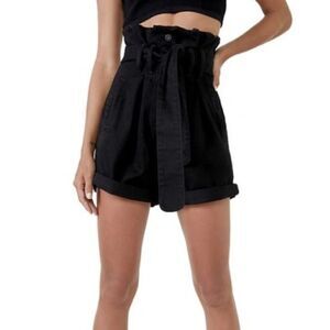 Bardot Paperbag Waist Denim Shorts Black Size US 30 Super High Waist 6.75"